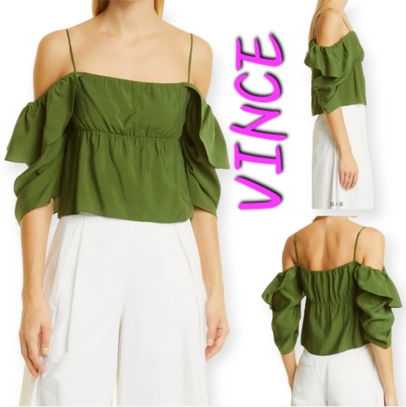 Vince Tops - VINCE Cold Shoulder/Spaghetti Ruffle Sleeve Crop Top/blouse